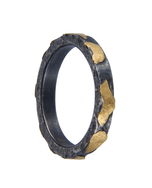Yossi Harari Jewelry Jane 24k Gold & Oxidized Gilver Libra Stack Ring Size 6