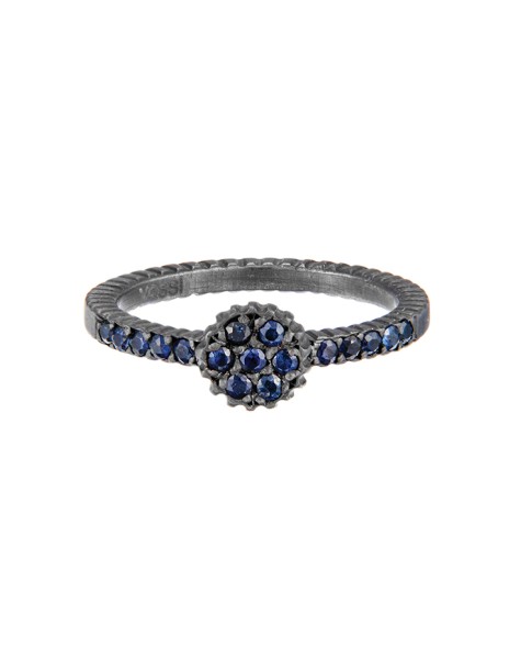 Yossi Harari Jewelry Oxidized Gilver Blue Sapphire Lilah Stack Ring Size 6