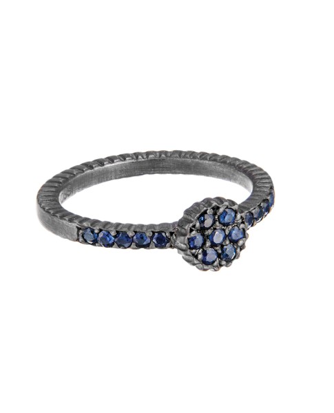 Yossi Harari Jewelry Oxidized Gilver Blue Sapphire Lilah Stack Ring Size 6