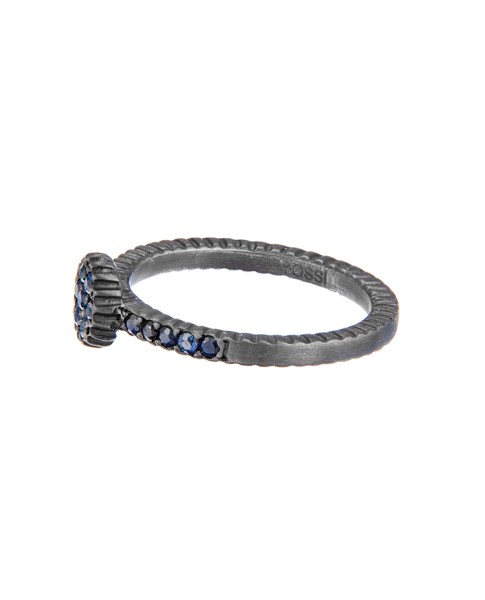 Yossi Harari Jewelry Oxidized Gilver Blue Sapphire Lilah Stack Ring Size 6