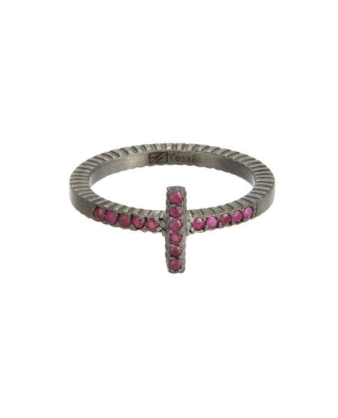 Yossi Harari Jewelry Oxidized Gilver Ruby Stick Lilah Stack Ring Size 6