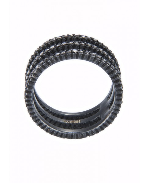Yossi Harari Jewelry Oxidized Gilver Rose Cut Diamond Triple Ring Size 6