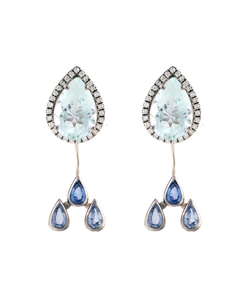 18K White Gold Aquamarine Watershed Earrings