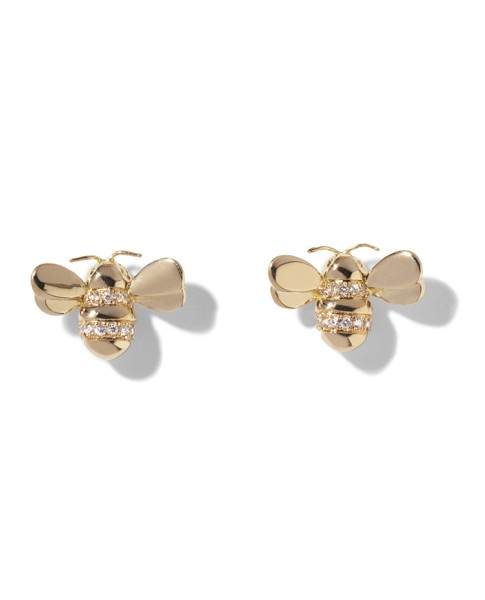 18K Gold Wonderland Diamond Bee Stud Earrings