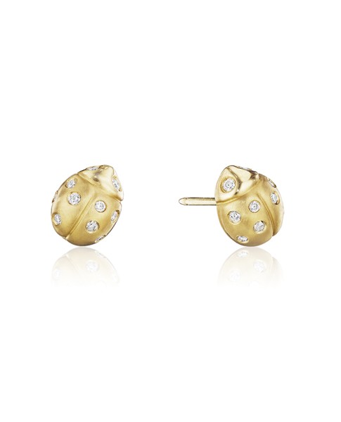 18K Gold Medium Wonderland Ladybug Diamond Stud Earrings