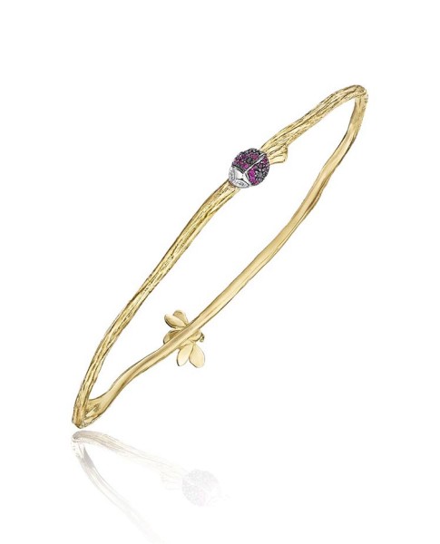 18K Gold Wonderland Ladybug and Bee Bangle