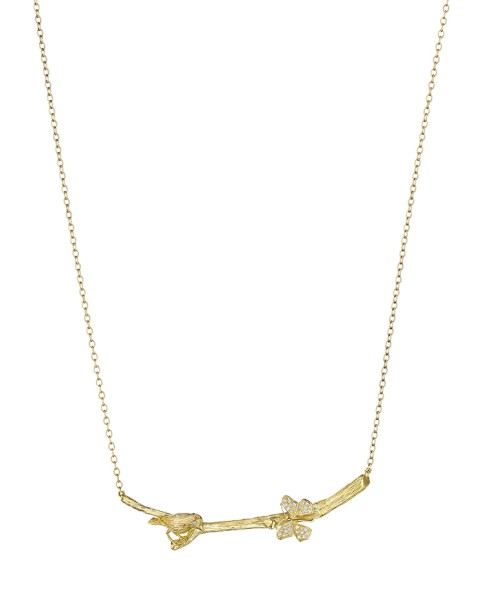 18K Gold Wonderland Stackable Bird and Butterfly Twig Necklace