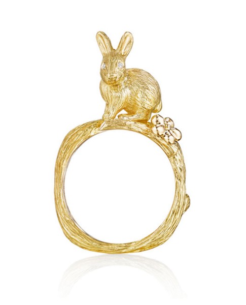 18K Gold Wonderland Stackable Bunny and Orchid Ring