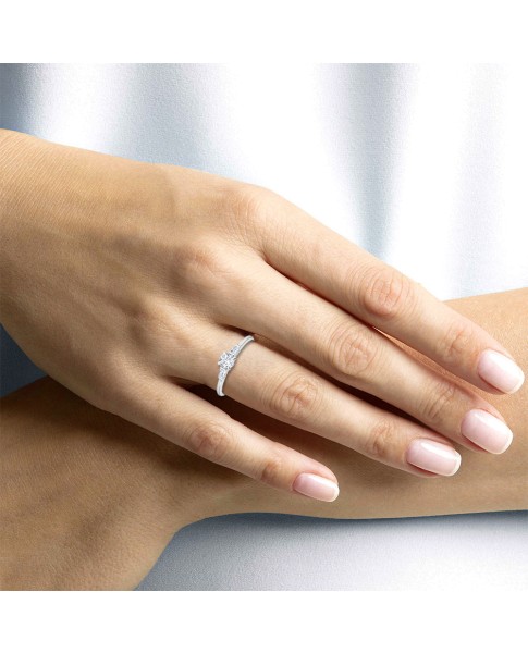 0.30 Ct Round and Baguette Cut Petite Lab Grown Diamond Ring in 14K White Gold (E-F, VS1-VS2, 0.30 cttw) by MadeForUs
