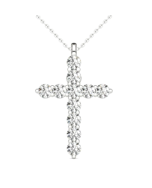 14K Hypoallergenic White Gold Natural Diamond Cross Pendant Necklace