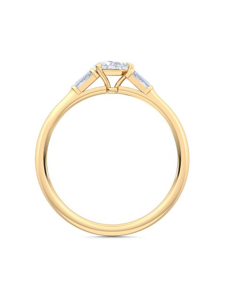 0.30 Ct Horizontal Pear and Baguette Cut Petite Lab Grown Diamond Ring in 14K Yellow Gold 