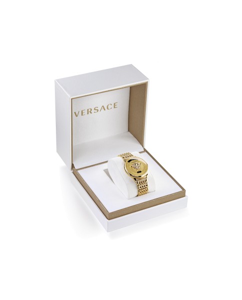 Medusa Icon 38MM Yellow Gold Sunray Dial Stainless Steel Bracelet Womens Watch