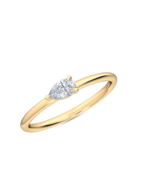 0.25 Ct Horizontal Pear Cut Petite Lab Grown Diamond Ring in 14K Yellow Gold 