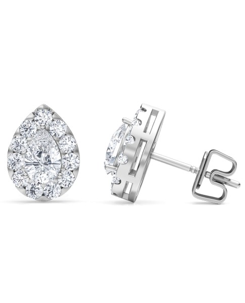1.00 Ct Pear Shape Lab-Grown Diamond Halo Earrings set in 14K White Gold 