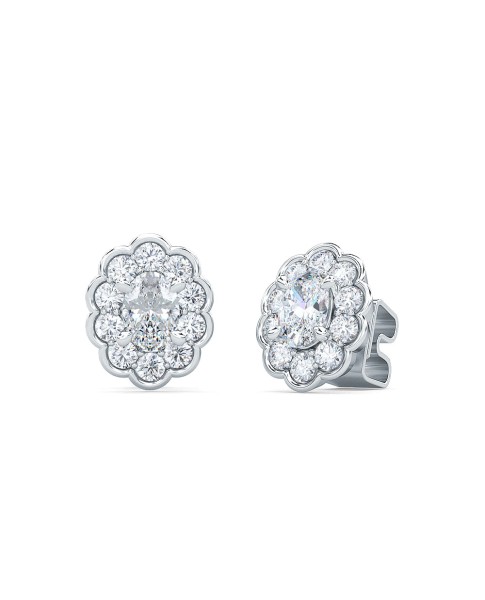 1.00 Ct Oval Shape Lab-Grown Diamond Halo Earrings set in 14K White Gold 