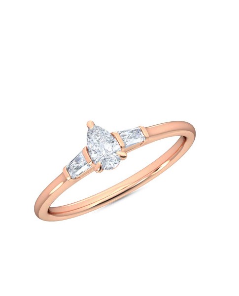 0.30 Ct Pear and Baguette Cut Petite Lab Grown Diamond Ring in 14K Rose Gold (E-F, VS1-VS2, 0.30 cttw) by MadeForUs