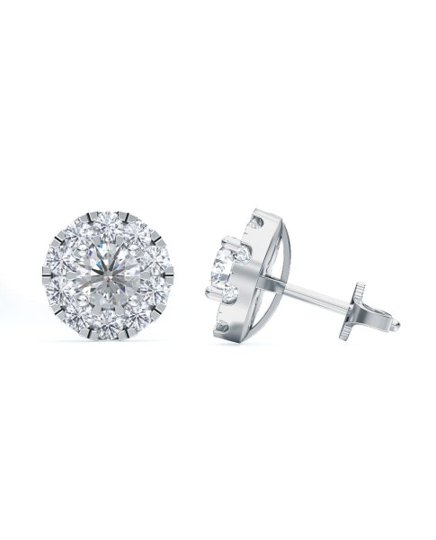 1.00 Ct Round Shape Lab-Grown Diamond Halo Earrings set in 14K White Gold