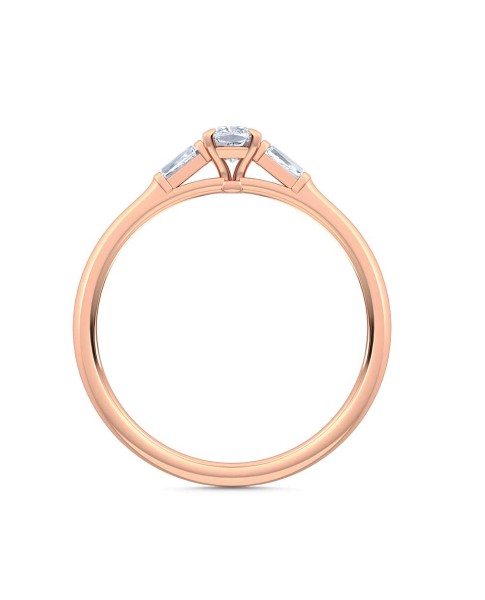 0.30 Ct Cushion and Baguette Cut Petite Lab Grown Diamond Ring in 14K Rose Gold 