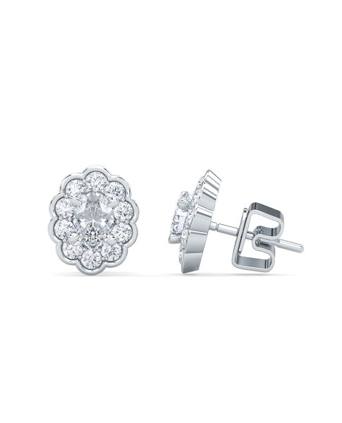1.50 Ct Oval Shape Lab-Grown Diamond Halo Earrings set in 14K White Gold 