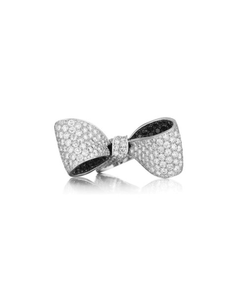 Bow White & Black Diamond Ring 
