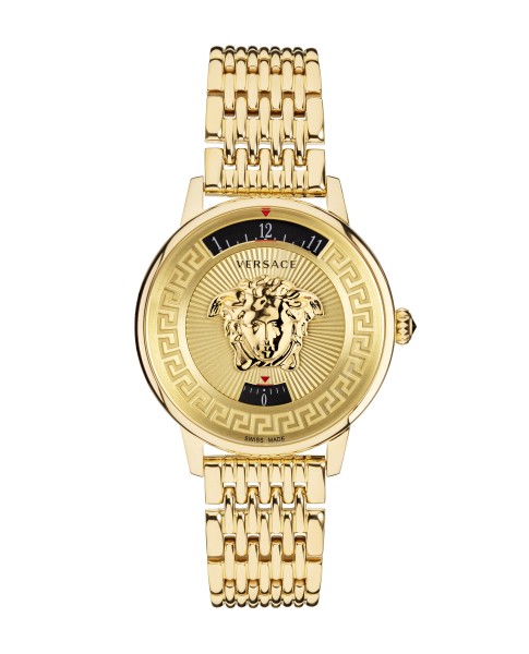 Medusa Icon 38MM Yellow Gold Sunray Dial Stainless Steel Bracelet Womens Watch