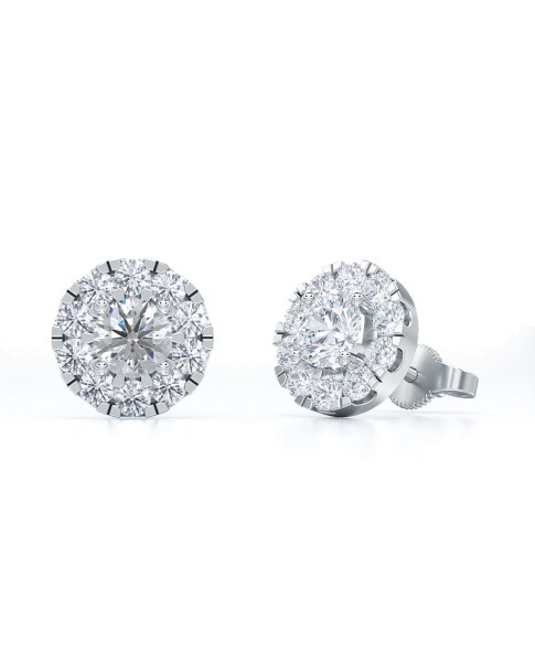 1.00 Ct Round Shape Lab-Grown Diamond Halo Earrings set in 14K White Gold