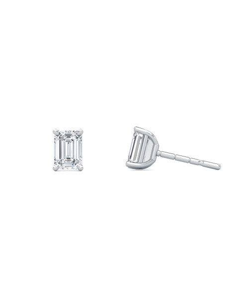 0.50 Emerald Shape Lab-Grown Diamond Earring Studs set in 14K White Gold
