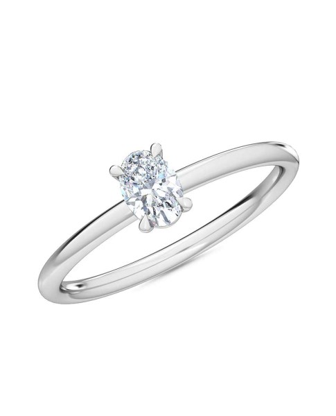 0.25 Ct Oval Cut Petite Lab Grown Diamond Ring in 14K White Gold 