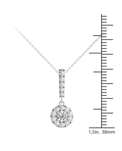 1/2 Ct tw 14K White Gold Natural Diamond Halo Stick Pendant Necklace