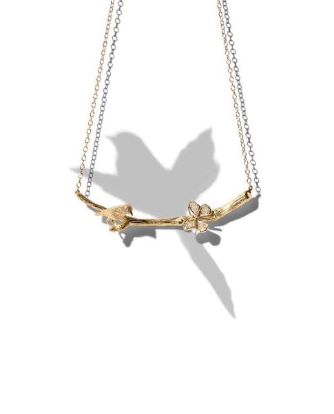 18K Gold Wonderland Stackable Bird and Butterfly Twig Necklace