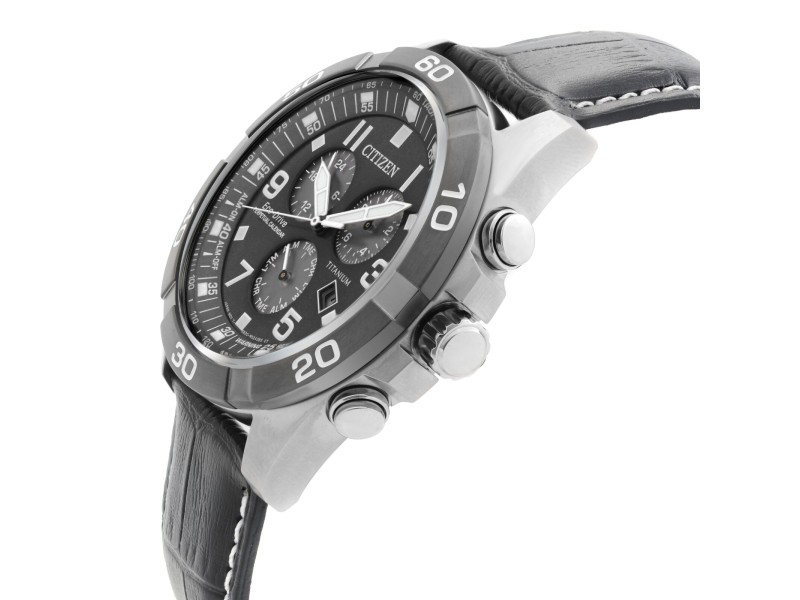Citizen Eco Drive Brycen 43mm Titanium Leather Black Dial Mens Watch Citizen Buy at TrueFacet