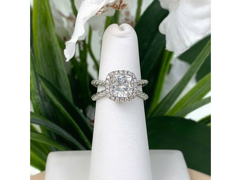David Yurman Crossover Capri Cushion 2.00 Tcw Halo Engagement Ring Platinum GIA David Yurman Buy at TrueFacet