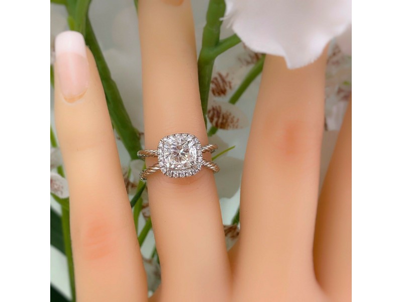 David Yurman Crossover Capri Cushion 2.00 Tcw Halo Engagement Ring Platinum GIA David Yurman Buy at TrueFacet