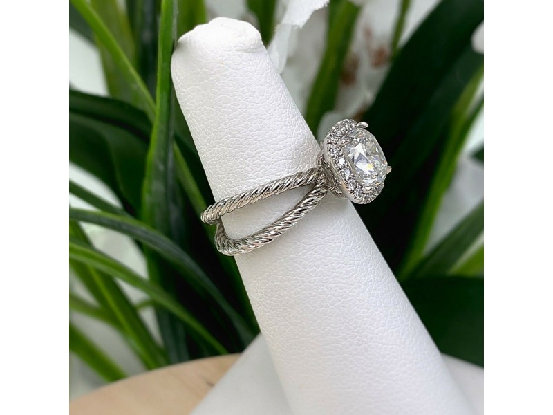 David Yurman Crossover Capri Cushion 2.00 Tcw Halo Engagement Ring Platinum GIA David Yurman Buy at TrueFacet