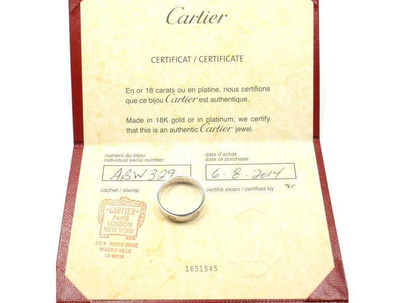 Cartier love ring certificate of authenticity outlet