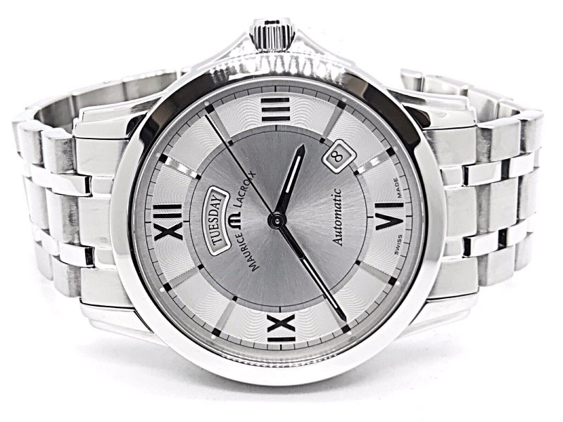 Maurice Lacroix Pontos PT 6058 Stainless Steel Silver Dial Day Date Automatic 39mm Mens Watch Maurice Lacroix Buy at TrueFacet
