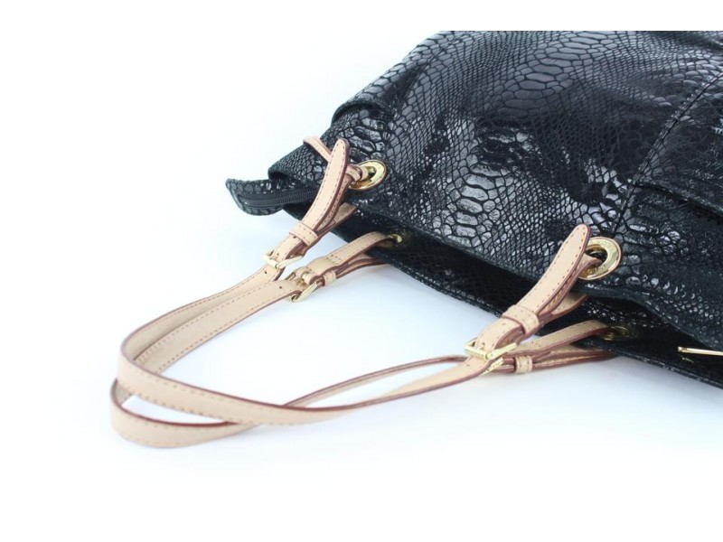 Michael Kors Embossed Pythong Jet Set 13mk0108 Black Patent Leather Tote Michael Kors Buy at TrueFacet