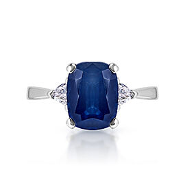 Maggie Carat Elongated Cushion Blue Sapphire Ring in 14 Karat White Gold
