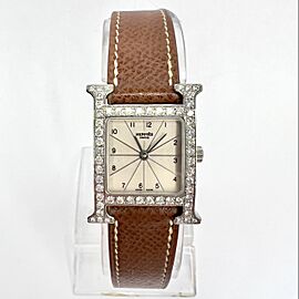 HERMES HEURE H Steel Watch DIAMOND Bezel Watch