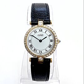 MUST DE CARTIER VERMEIL 24mm Quartz GP Argent 0.58TCW Diamond Watch