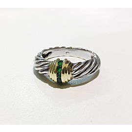 David Yurman Gold & Sterling Emerald Cable Dome Ring