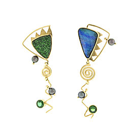 18K Yellow Gold Multi-Gemstone Dangle Earrings