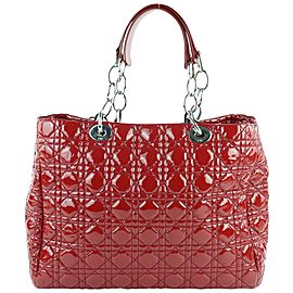 Dior Shopping Tote Quilted Cannage Soft 3de0102 Red Patent Leather Shoulder Bag