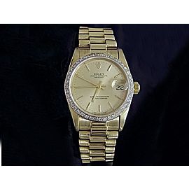 Mid Size Rolex 18K Yellow Gold Datejust President Champagne Diamond 68278
