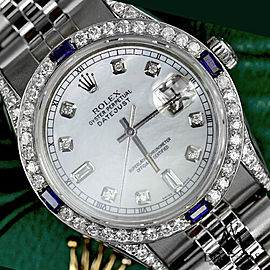 Rolex 31mm Datejust White Mother of Pearl Diamond Dial Bezel with Sapphires and Diamond Lugs 68274