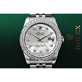 Rolex 36mm Datejust New Style Custom Diamond Bezel, White Mother of Pearl Diamond Dial Jubilee