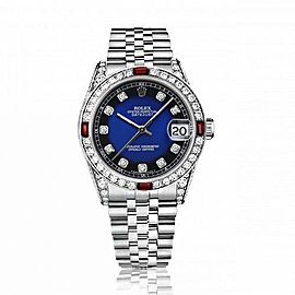 Rolex 31mm Datejust with custom Blue Vignette Diamond Dial+ Rubies on a Bezel+Diamond Lugs 68274