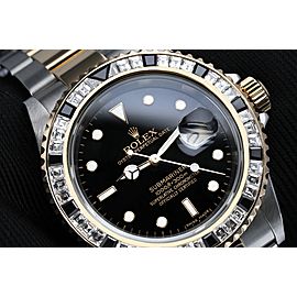 Rolex Submariner Two Tone Watch With Custom Diamond Bezel 16613