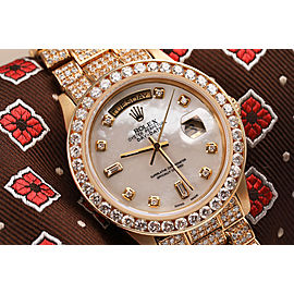 Rolex 36mm Presidential 18kt Gold White Mother of Pearl 8+2 Custom Diamond Watch