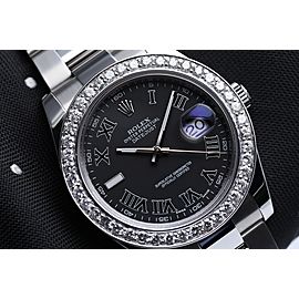 ROLEX DATEJUST II 41MM STAINLESS STEEL WATCH CUSTOM DIAMOND BEZEL 116300 - NEVER WORN